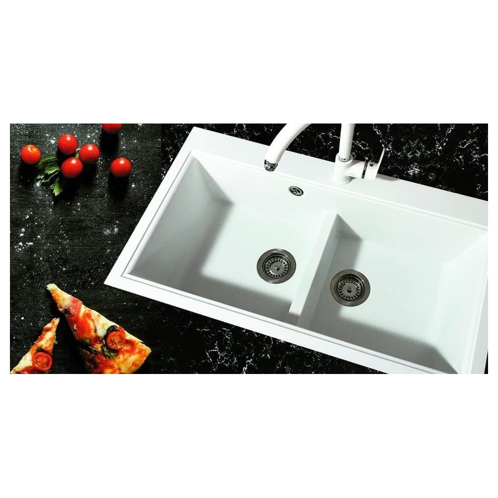 EVIER GRANIT 2 BACS BLANC