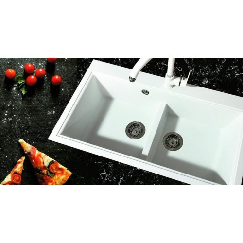 EVIER GRANIT 2 BACS BLANC