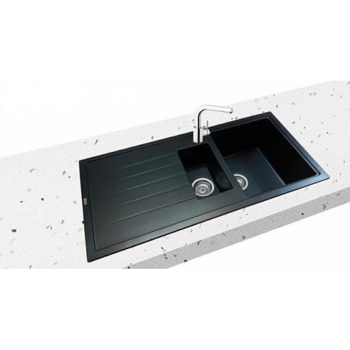 EVIER GRANIT 1.5 BACS AVEC EGOUTTOIR NOIR